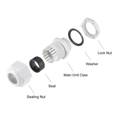 Harfington Uxcell M25x1.5 Cable Gland 12mm-15mm Wire Hole Waterproof Nylon Joint Adjustable Locknut with Washer White 10pcs