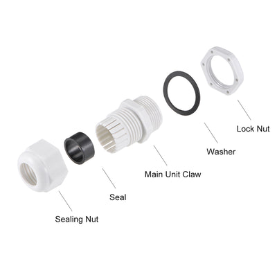 Harfington Uxcell M24x1.5 Cable Gland 12mm-15mm Wire Hole Waterproof Nylon Joint Adjustable Locknut with Washer White 10pcs