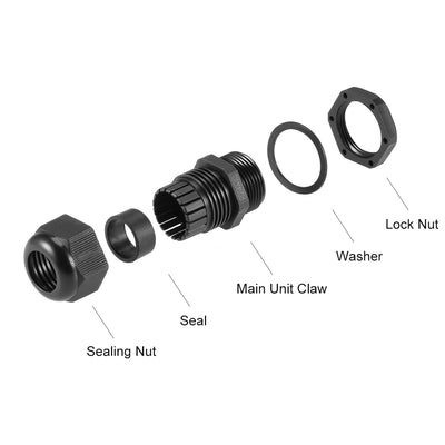 Harfington Uxcell M24x1.5 Cable Gland 12mm-15mm Wire Hole Waterproof Nylon Joint Adjustable Locknut with Washer Black 10pcs