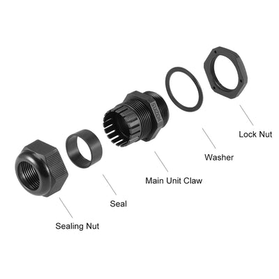 Harfington Uxcell M32x1.5 Cable Gland 16mm-21mm Wire Hole Waterproof Nylon Joint Adjustable Locknut with Washer Black 20pcs