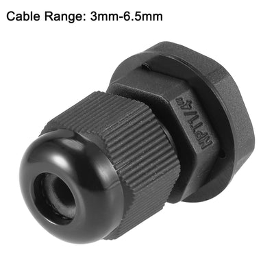 Harfington Uxcell NPT1/4 Cable Gland 3mm-6.5mm Wire Hole Waterproof Nylon Joint Adjustable Locknut Black 20pcs