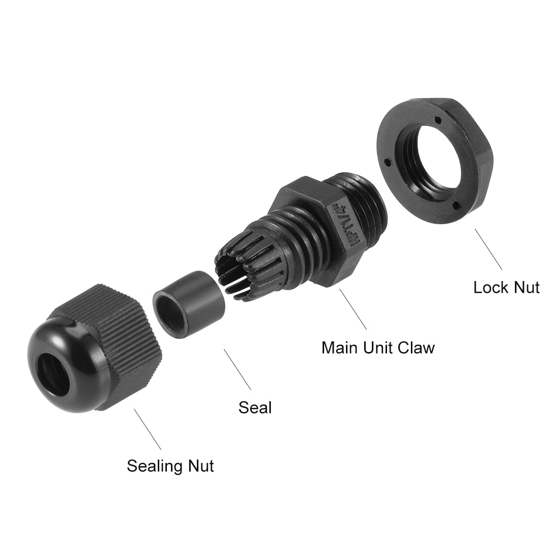 uxcell Uxcell NPT1/4 Cable Gland 3mm-6.5mm Wire Hole Waterproof Nylon Joint Adjustable Locknut Black 20pcs