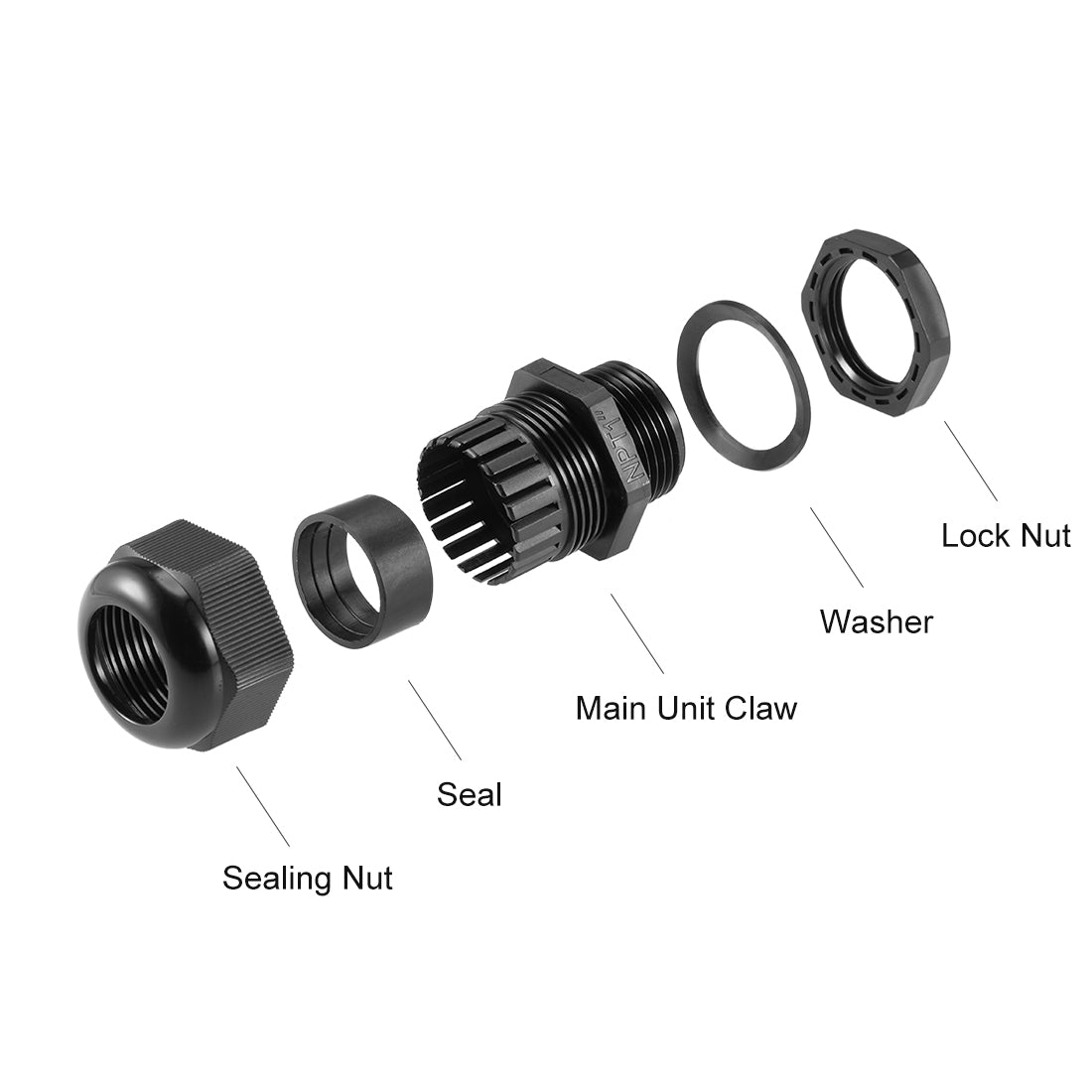 uxcell Uxcell NPT1 Cable Gland 18mm-25mm Wire Hole Waterproof Nylon Joint Adjustable Locknut with Washer Black 10pcs