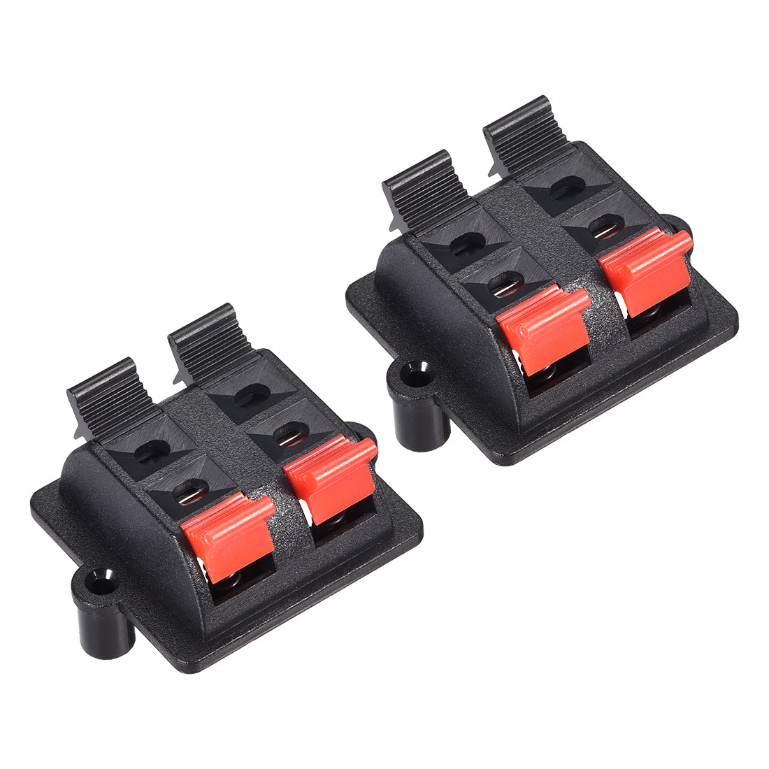 uxcell Uxcell 4 Ways Spring Speaker Terminal Clip Push Release Connector Audio Cable Terminals Strip Block Black Red WP4-03 2Pcs