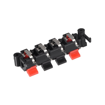 Harfington Uxcell 4 Ways Spring Speaker Terminal Clip Push Release Connector Audio Cable Terminals Strip Block Black Red WP4-19 2Pcs
