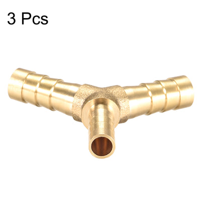 Harfington Uxcell 8mm x 6mm x 8mm Hose ID Brass Reducer Barb Fitting Y-Shaped 3 Way Tee Connector Adapter 3pcs