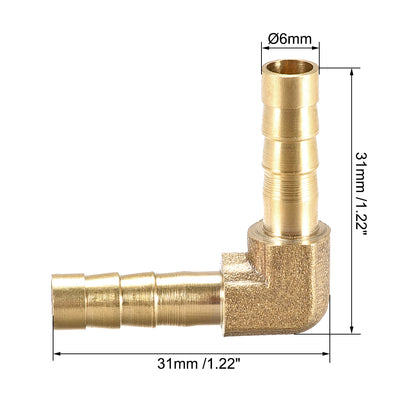 Harfington Uxcell 6mm Barb Brass Hose Fitting 90 Degree Elbow Pipe Connector Coupler Tubing 2pcs