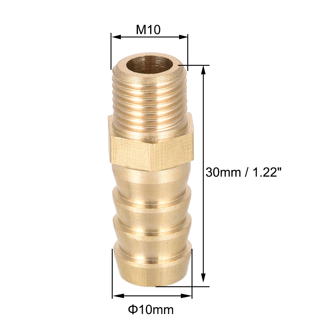 uxcell Uxcell Brass Fitting Connector Metric M10-1 Male to Barb Fit Hose ID 10mm 2pcs