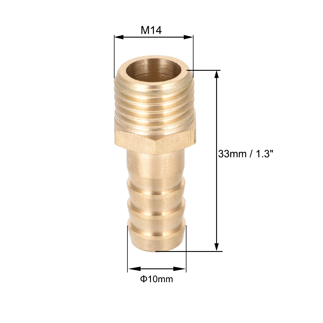 uxcell Uxcell Brass Fitting Connector Metric M14-1.5 Male to Barb Fit Hose ID 10mm 4pcs