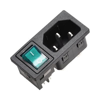 Harfington Uxcell IEC320 C14 Inlet Module Connector Male Power Socket w Switch AC 250V 10A Green 1pcs