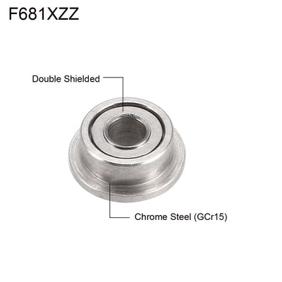 Harfington Uxcell F681XZZ Flange Ball Bearing 1.5x4x2mm Double Metal Shielded (GCr15) Chrome Steel Bearings 10pcs