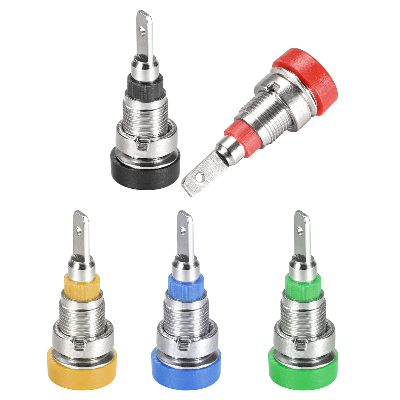 uxcell Uxcell 10pcs 2mm Banana Jack Binding Post Female Socket Plug Terminal Connector for Loudspeaker Amplifier Red Black Yellow Blue Green