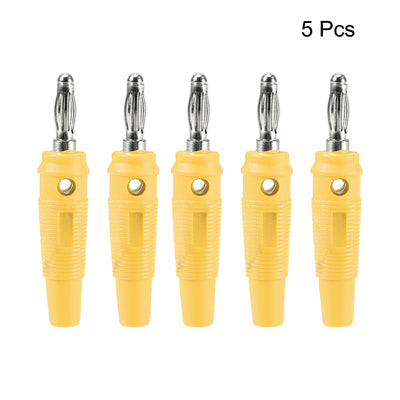 Harfington Uxcell 4mm Banana Speaker Plug Screws Cable Plugs Connectors Yellow 10A Jack Connector 5pcs