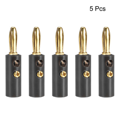 Harfington Uxcell 4mm Banana Speaker Wire Cable Screw Plugs Connectors Gold Black 5pcs Jack Connector