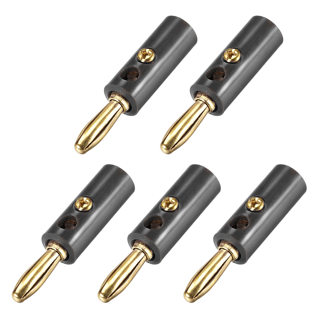 uxcell Uxcell 4mm Banana Speaker Wire Cable Screw Plugs Connectors Gold Black 5pcs Jack Connector