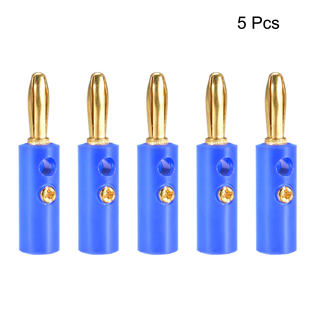 uxcell Uxcell 4mm Banana Speaker Wire Cable Screw Plugs Connectors Gold Blue 5pcs Jack Connector