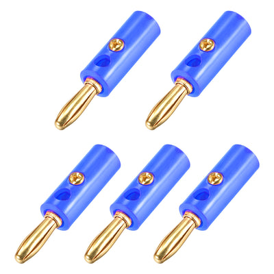 Harfington Uxcell 4mm Banana Speaker Wire Cable Screw Plugs Connectors Gold Blue 5pcs Jack Connector