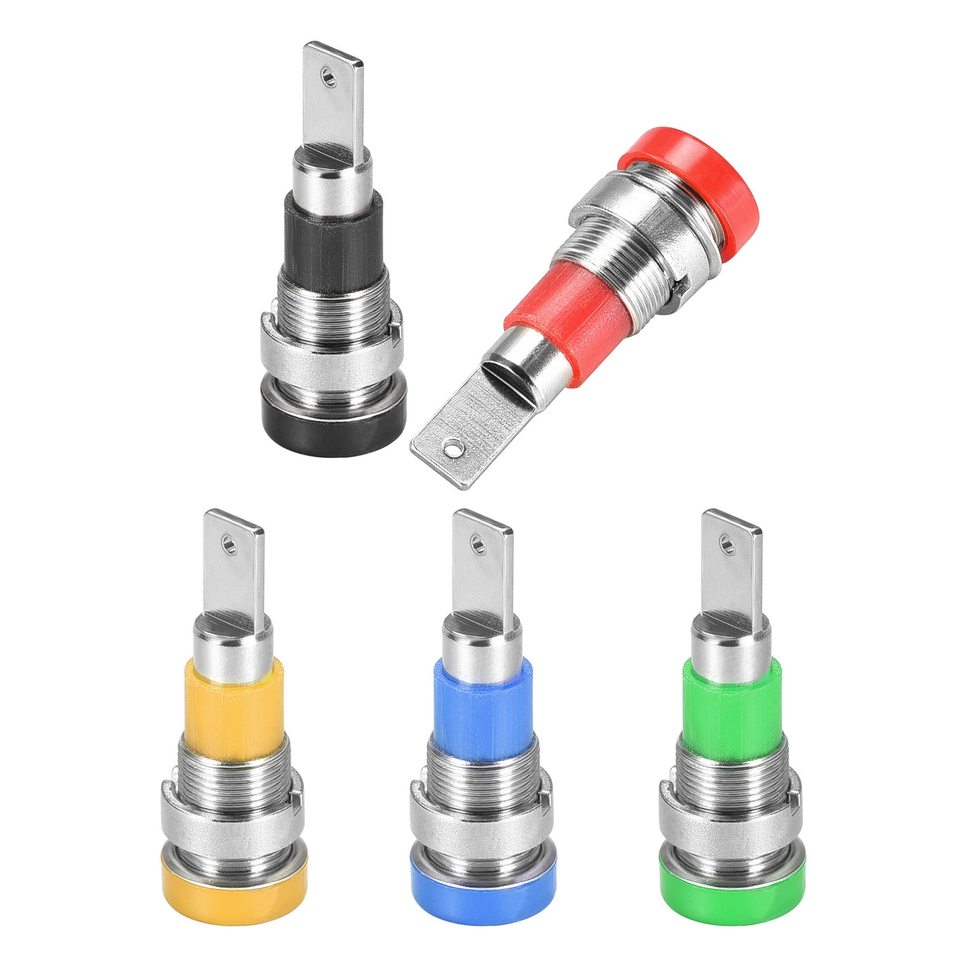 uxcell Uxcell 5 pcs 4mm Banana Jack Binding Post Female Socket Plug Terminal Connector for Loudspeaker Amplifier Red Black Yellow Blue Green