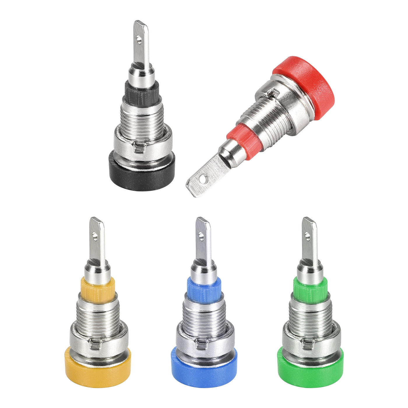 uxcell Uxcell 5pcs 2mm Banana Jack Binding Post Female Socket Plug Terminal Connector 24A for Loudspeaker Amplifier Red Black Yellow Blue Green