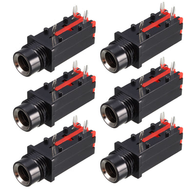 Harfington Uxcell PCB Mount 6.35mm 3 Pin Socket Headphone Stereo Jack Audio Video Connector Black Red 6Pcs
