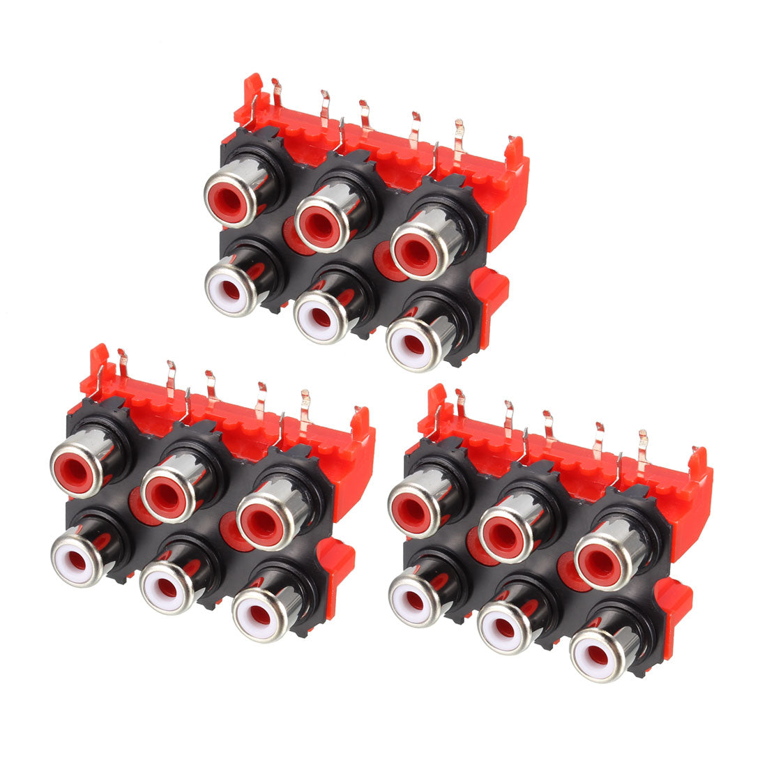 uxcell Uxcell PCB Panel Mount 6 RCA Socket Female Jack Audio Video AV Connector Red 9pins 3Pcs