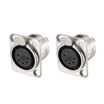 Harfington Uxcell 5-Pin XLR Female Jack Panel Mount For Microphone Connector Adapter Converter Audio Speaker Silver Tone 2Pcs YL3079