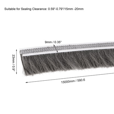 Harfington Uxcell Brush Weather Stripping, Adhesive Felt Door Seal Strip Weatherstrip Door Sweep Brush for Door Window  590.6Inch L X 0.9 Inch W (15000mm X 23mm)Gray