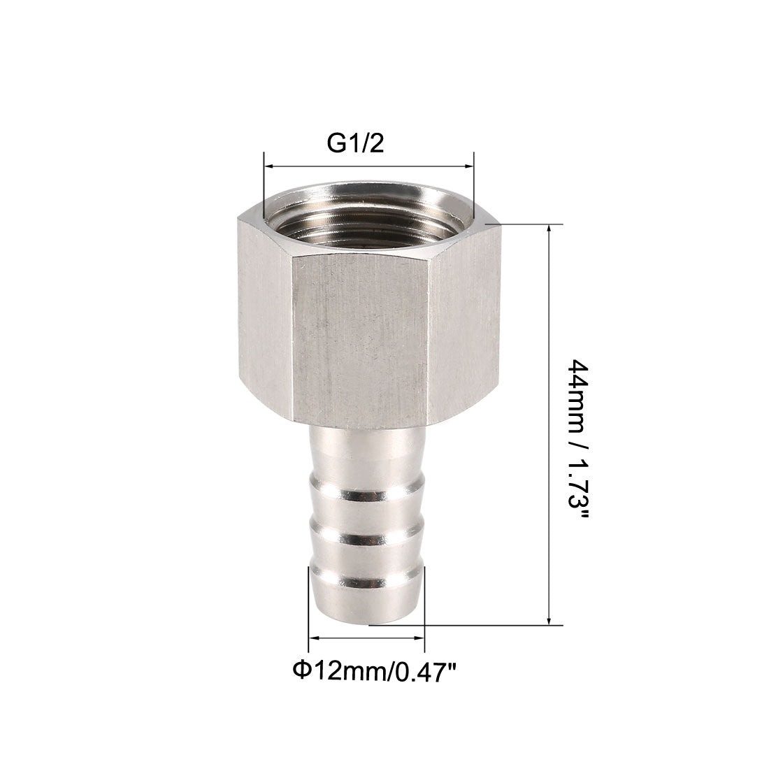 uxcell Uxcell Stainless Steel Barb Hose Fitting Connector Adapter 12mm Barbed x G1/2 Female Pipe 2Pcs