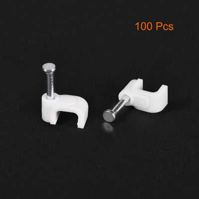 Harfington Uxcell Nail Cable Clips 6mm Clamps Wire Holder Square Fastener for Home Office Cords Management White 100Pcs