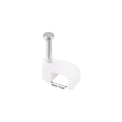 Harfington Uxcell Nail Cable Clips 6mm Clamps Wire Holder Square Fastener for Home Office Cords Management White 100Pcs