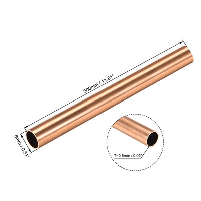 Harfington Uxcell Copper Round Tube 8mm OD 0.5mm Wall Thickness 300mm Long Hollow Straight Pipe Tubing 2 Pcs