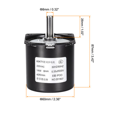 Harfington Uxcell AC 220V Electric Synchronous Motor Metal Gear Turntable /C 40RPM 50-60HZ 14W 8mm Dia Central Shaft