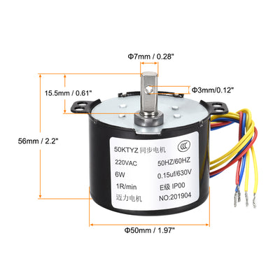 Harfington Uxcell AC 220V Electric Synchronous Motor Plastic Gear Turntable /C 1RPM 50-60HZ 6W 7mm Dia Eccentric Shaft with Hole