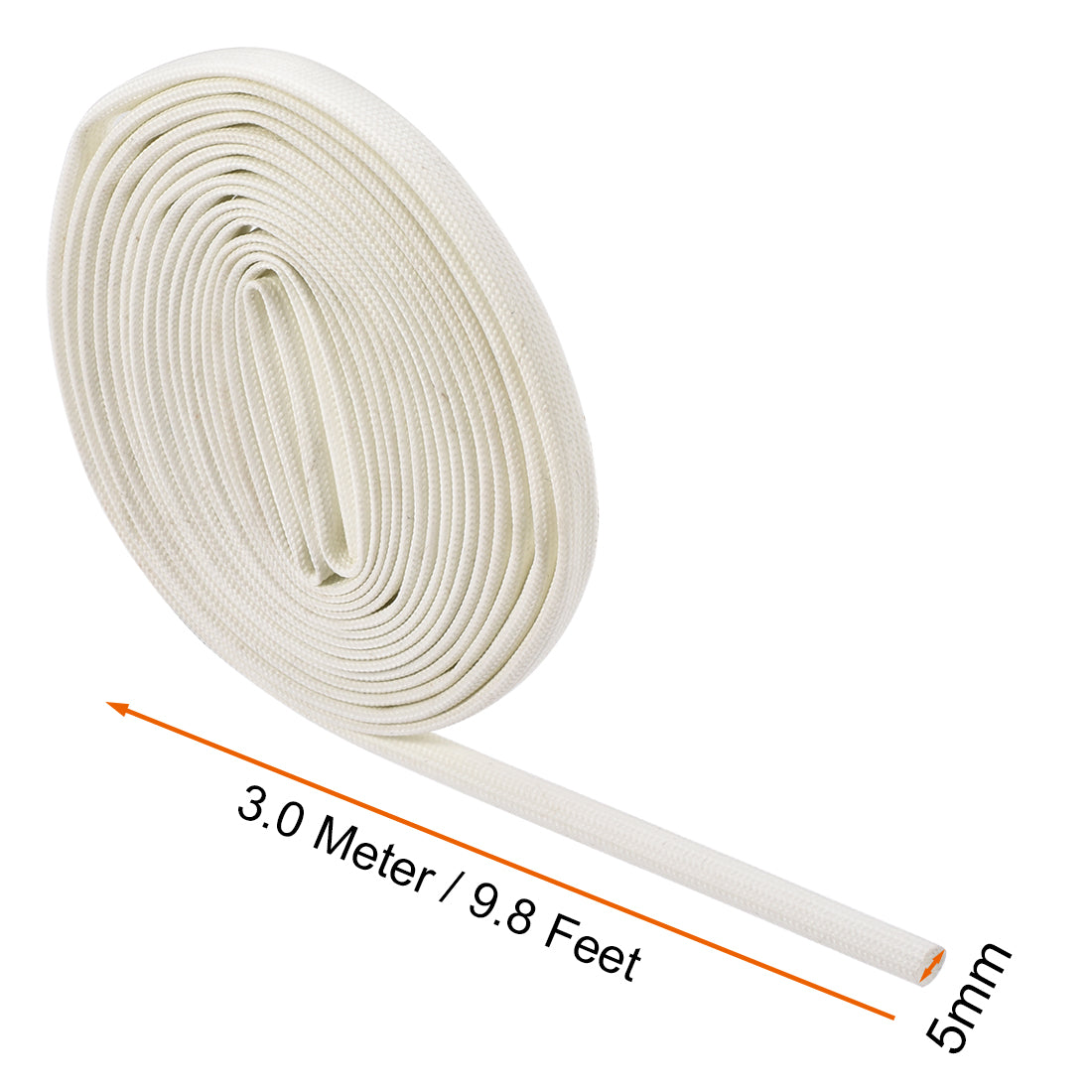 uxcell Uxcell Insulation Cable Protector, 9.8Ft-5mm High TEMP Silicone Fiberglass Sleeve White