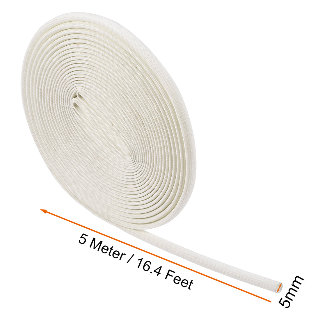 uxcell Uxcell Insulation Cable Protector,16.4Ft-5mm High TEMP Silicone Fiberglass Sleeve White