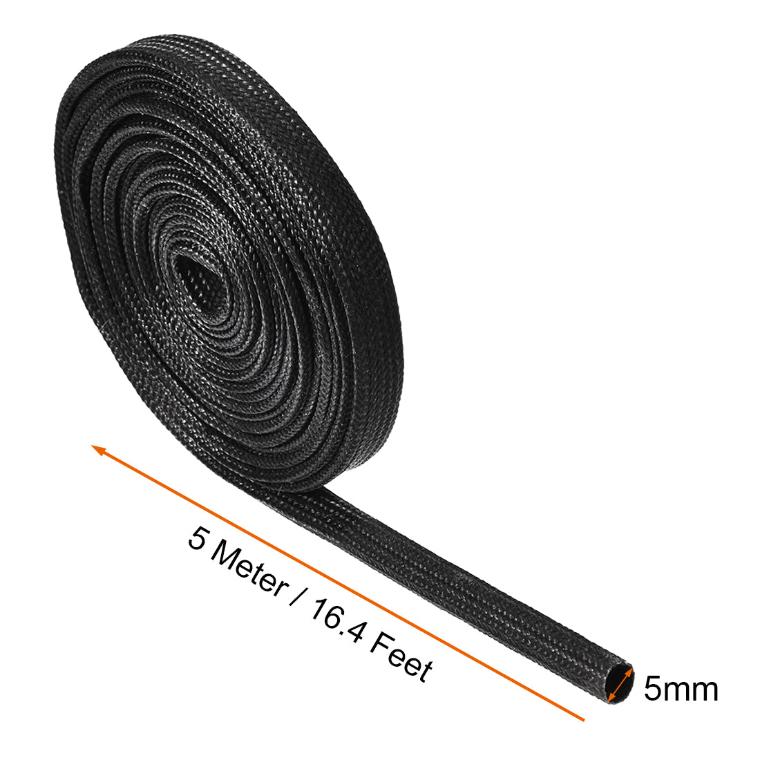 uxcell Uxcell Insulation Cable Protector,16.4Ft-5mm High TEMP Silicone Fiberglass Sleeve Black