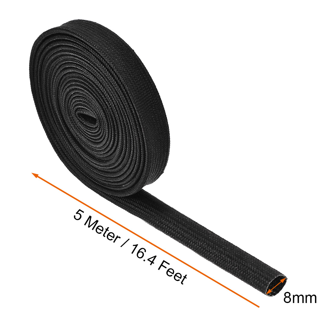 uxcell Uxcell Insulation Cable Protector,16.4Ft-8mm High TEMP Silicone Fiberglass Sleeve Black