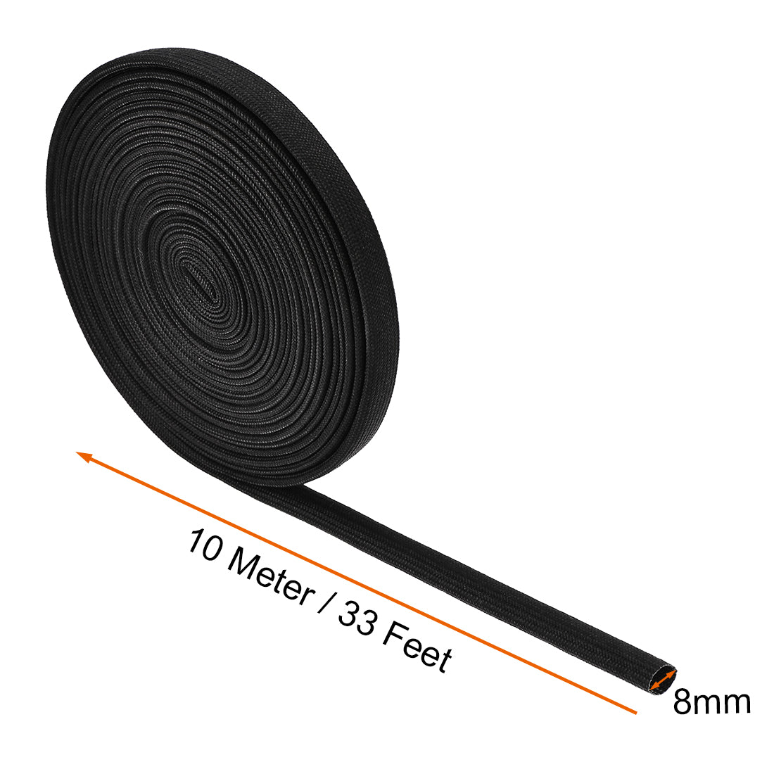 uxcell Uxcell Insulation Cable Protector, 33Ft-8mm High TEMP Silicone Fiberglass Sleeve Black