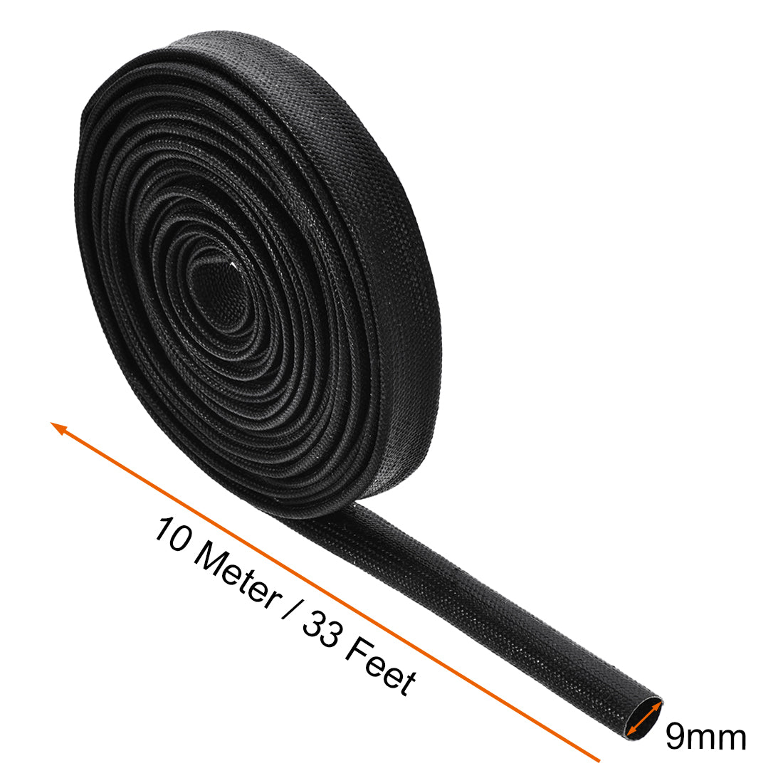 uxcell Uxcell Insulation Cable Protector, 33Ft-9mm High TEMP Silicone Fiberglass Sleeve Black