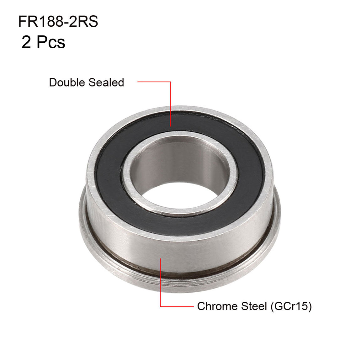 uxcell Uxcell FR188-2RS Flange Ball 1/4" x 1/2" x 3/16" Double Sealed (GCr15) Chrome Steel Bearings 2pcs