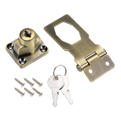 Harfington Uxcell 2.5-inch Keyed Hasp Locks w Screws for Door Keyed Different Bronze Tone