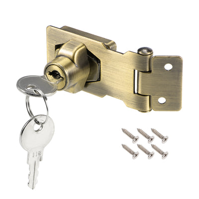 Harfington Uxcell 2.5-inch Keyed Hasp Locks w Screws for Door Keyed Different Bronze Tone