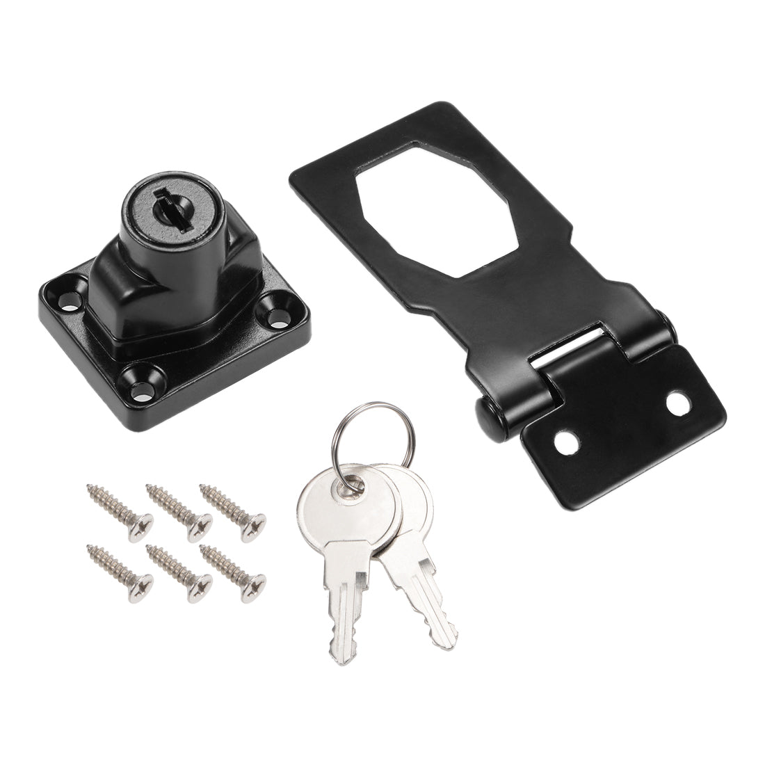 uxcell Uxcell 2.5-inch Keyed Hasp Locks w Screws for Door Keyed Different Black