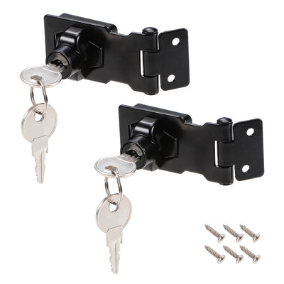 uxcell Uxcell 2.5-inch Keyed Hasp Locks w Screws for Door Keyed Different Black 2Pcs