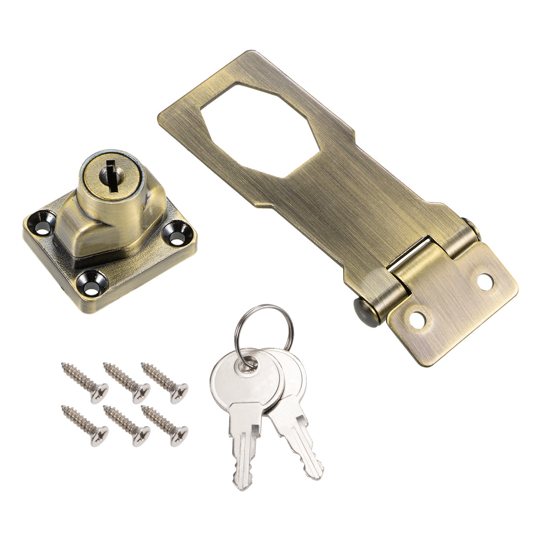 uxcell Uxcell 3-inch Keyed Hasp Locks w Screws for Door Keyed Different Bronze Tone 2Pcs