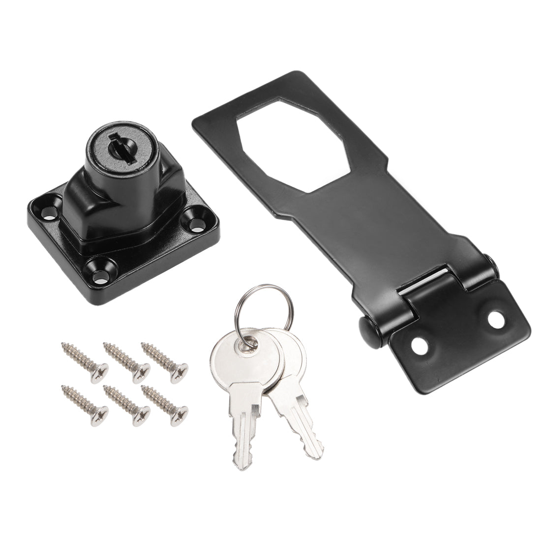 uxcell Uxcell 3-inch Keyed Hasp Locks w Screws for Door Keyed Different Black 2Pcs
