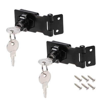 uxcell Uxcell 3-inch Keyed Hasp Locks w Screws for Door Keyed Different Black 2Pcs
