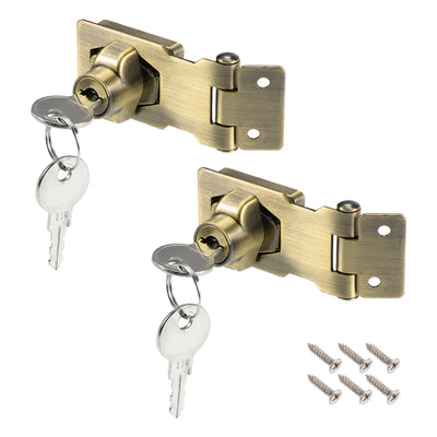 uxcell Uxcell 2.5-inch Keyed Hasp Locks W Screws for Door Keyed Alike Bronze Tone 2Pcs