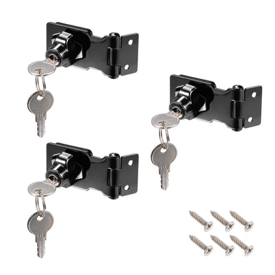 uxcell Uxcell 2.5-inch Keyed Hasp Locks w Screws for Door Keyed Alike Black 3Pcs
