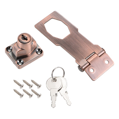 Harfington Uxcell 3-inch Keyed Hasp Locks w Screws for Door Keyed Alike Copper Tone 2Pcs